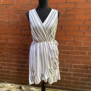 She + Sky Linen Ruffle Front Wrap Dress Size L